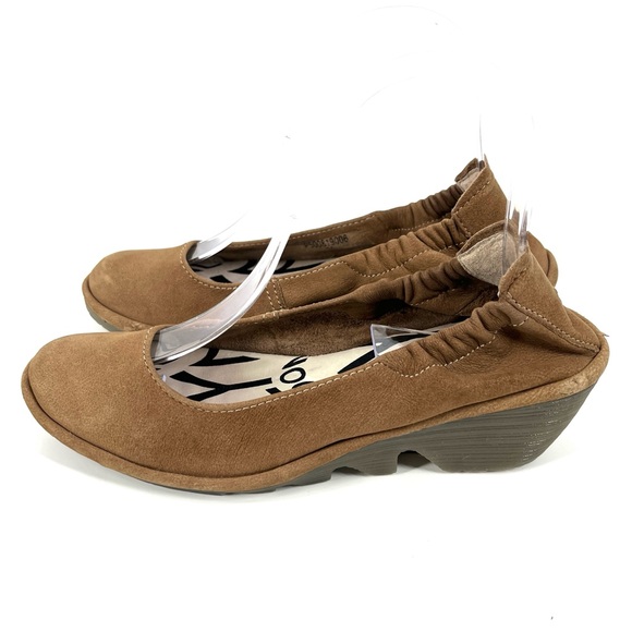 Fly London Sand Brown Nubuck Leather Pled Wedge Elastic Heel Shoe Size 36 - Picture 4 of 10